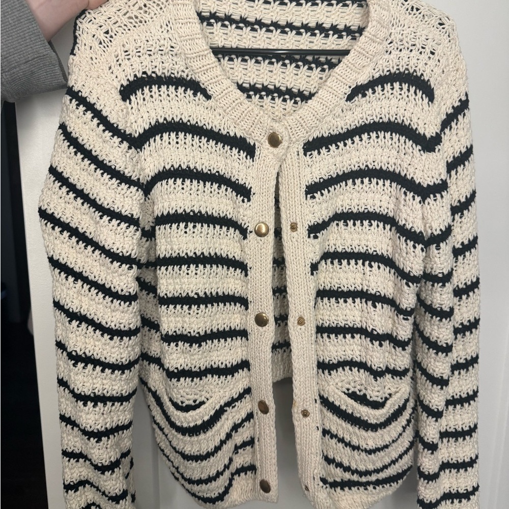 Zara Striped Black and Cream Women's Cardigan